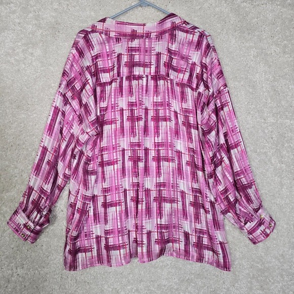 Soft Surroundings Shirt Womens XL Pink‎ White Button Up Long Sleeve Artsy Sheer - Picture 9 of 14